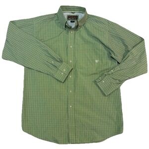 Ariat Pro Series Men M Green Lined Long sleeve Shirt Logo Vented Rodeo Work